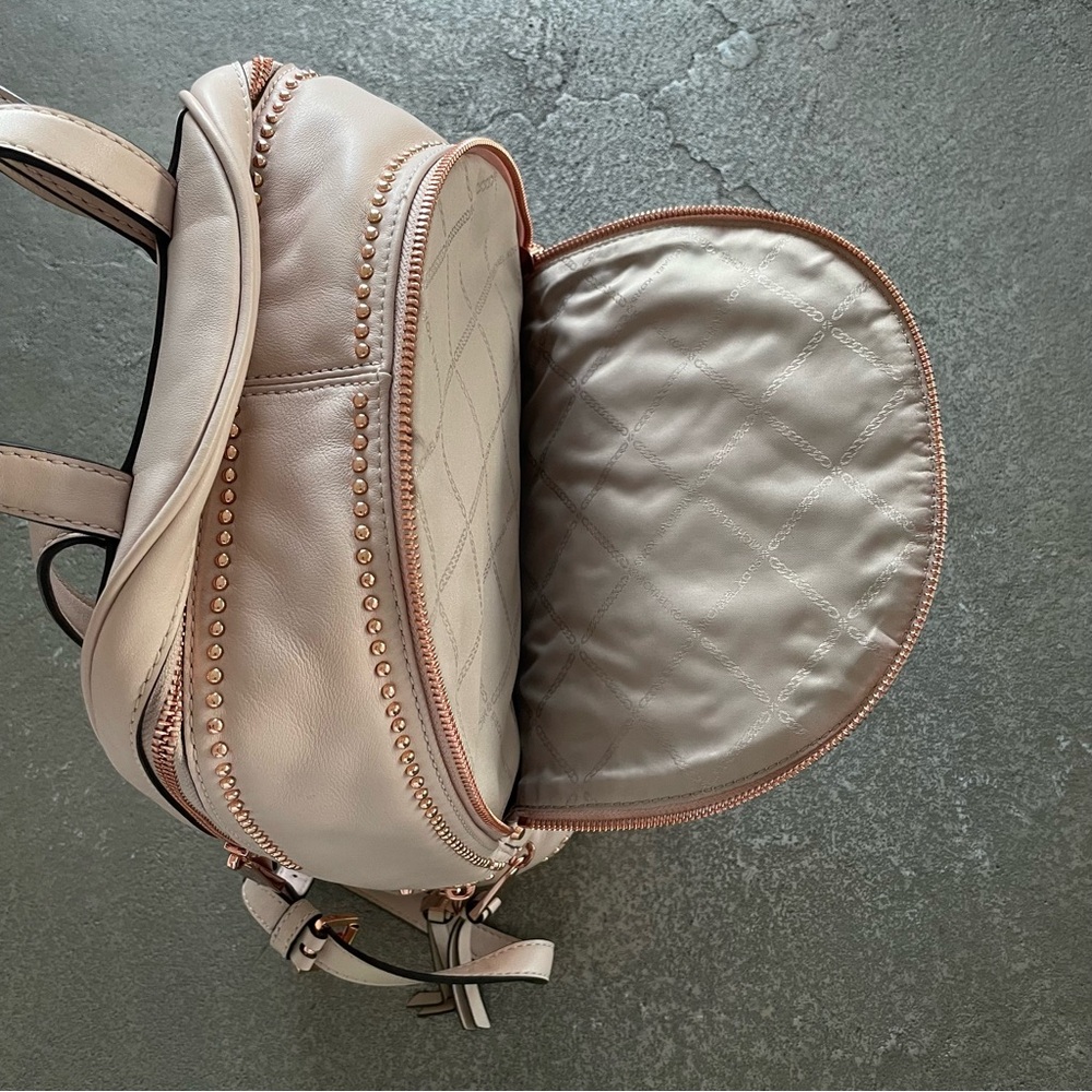 Michael Kors Beige Pink with Rose Gold Metal Rosette Studded Leather Backpack - Picture 10 of 15